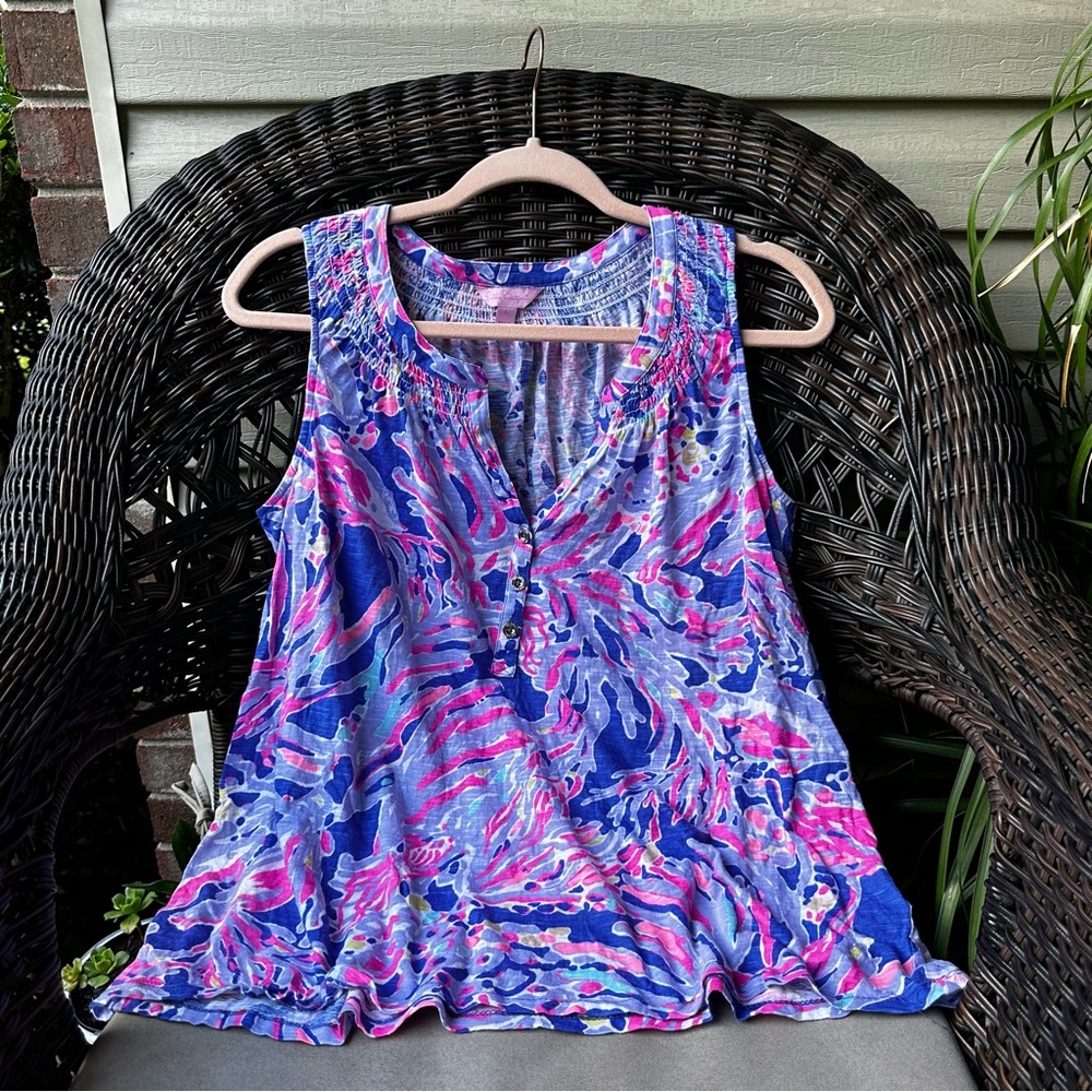 Lilly Pulitzer Essie Tank Top Blue Ibiza Cabana Cocktail L